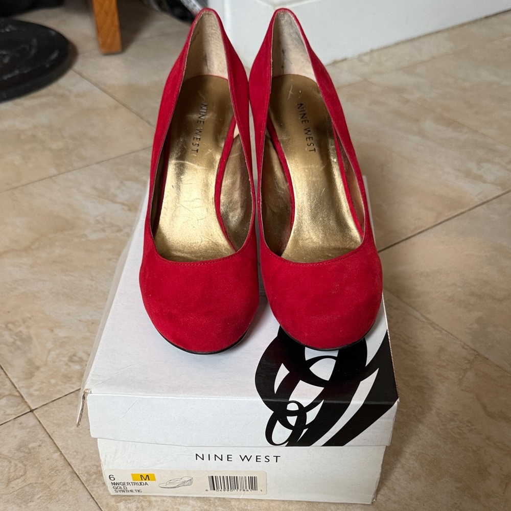 Nine West Vibrant Red Suede Heels